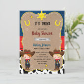 Schattige cowboy tweeling nodigt uit kaart (Staand voorkant)