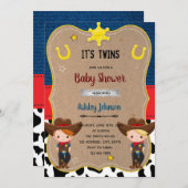 Schattige cowboy tweeling nodigt uit kaart (Voorkant / Achterkant)