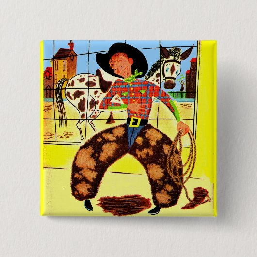 schattige cowboy vierkante button 5,1 cm (Voorkant)