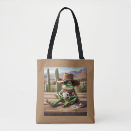 Schattige cowboykikker die geniet van koffie-Tas Tote Bag