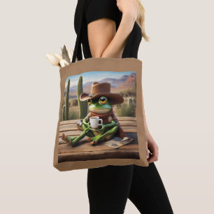 Schattige cowboykikker die geniet van koffie-Tas Tote Bag
