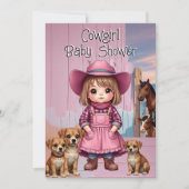 Schattige Cowgirl Baby shower Roze Blauwe Dieren Kaart (Voorkant)