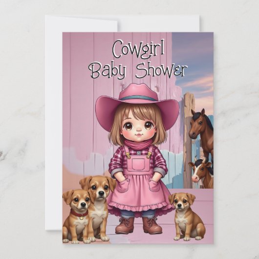 Schattige Cowgirl Baby shower Roze Blauwe Dieren Kaart (Voorkant)