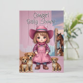 Schattige Cowgirl Baby shower Roze Blauwe Dieren Kaart (Staand voorkant)