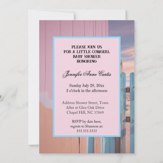 Schattige Cowgirl Baby shower Roze Blauwe Dieren Kaart (Achterkant)