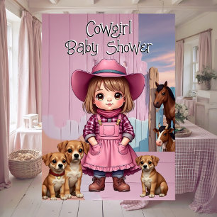 Schattige Cowgirl Baby Shower Roze Blauwe Dieren Kaart