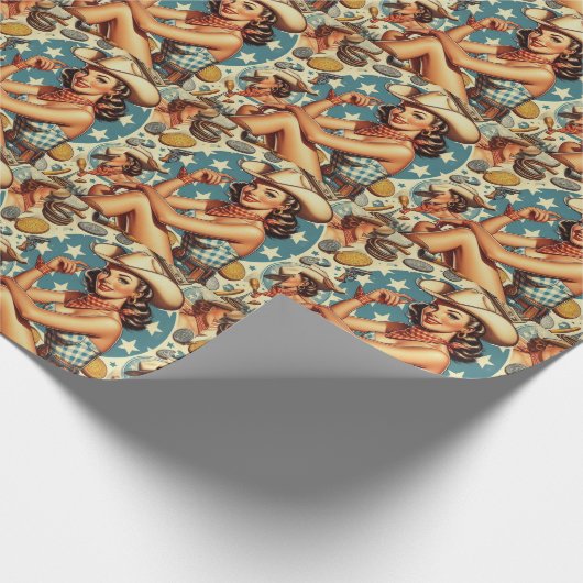 Schattige  cowgirl cadeaupapier (Hoek)