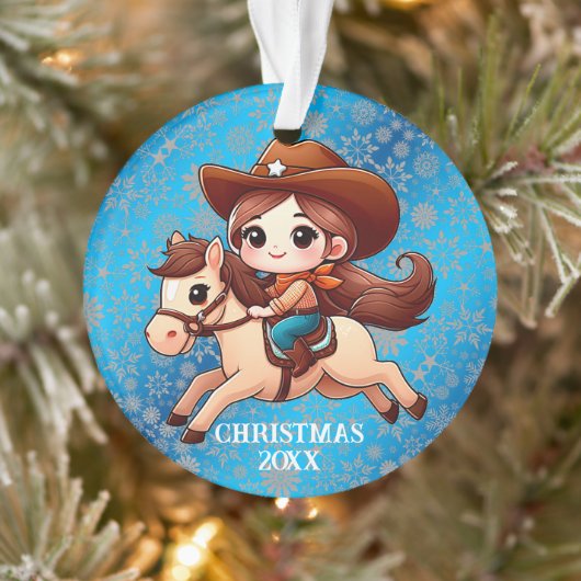 Schattige Cowgirl en Paard Western Kerstmis Ornament (Boom)
