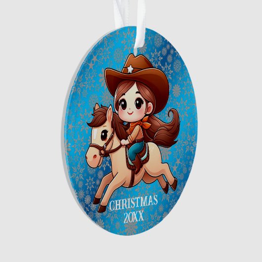 Schattige Cowgirl en Paard Western Kerstmis Ornament (voorkant)
