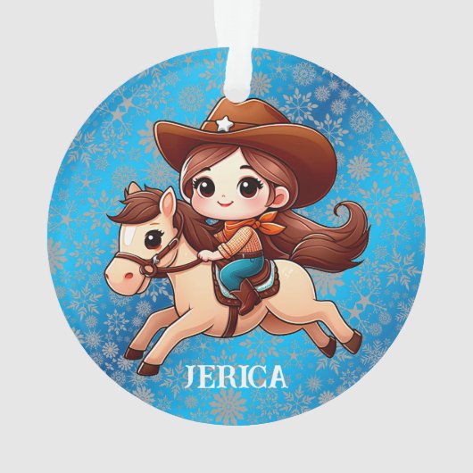 Schattige Cowgirl en Paard Western Kerstmis Ornament (achterkant)