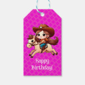 Schattige Cowgirl en Paard Western Roze Cadeaulabel (Voorkant)