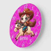 Schattige Cowgirl en Paard Western Roze Grote Klok (Hoek)