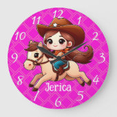 Schattige Cowgirl en Paard Western Roze Grote Klok (Voorkant)