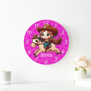 Schattige Cowgirl en Paard Western Roze Grote Klok