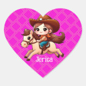 Schattige Cowgirl en Paard Western Roze Hart Sticker (Voorkant)