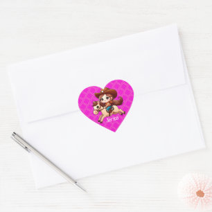 Schattige Cowgirl en Paard Western Roze Hart Sticker
