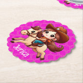 Schattige Cowgirl en Paard Western Roze Kartonnen Onderzetters (Gekanteld)