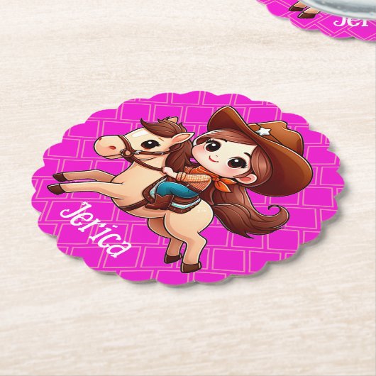 Schattige Cowgirl en Paard Western Roze Kartonnen Onderzetters (Gekanteld)