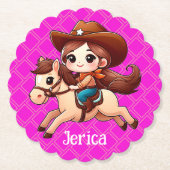 Schattige Cowgirl en Paard Western Roze Kartonnen Onderzetters (Voorkant)
