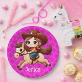 Schattige Cowgirl en Paard Western Roze Papieren Bordje (Feest)