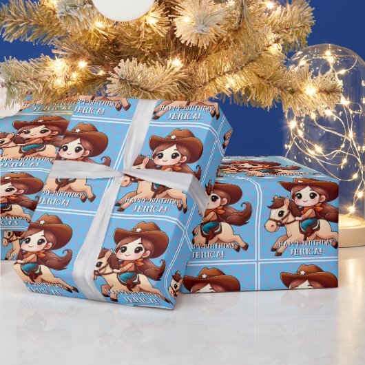 Schattige Cowgirl en Paard Western Verjaardag Cadeaupapier (Feestdagen)