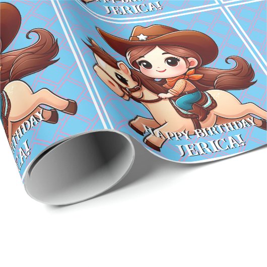 Schattige Cowgirl en Paard Western Verjaardag Cadeaupapier (Rol Hoek)