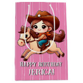 Schattige Cowgirl en Paard Western Verjaardag Medium Cadeauzakje (Voorkant)