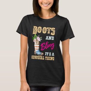Schattige Cowgirl Meisjes Usa Vlag Laarzen Bling H T-shirt