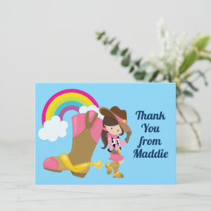 Schattige Cowgirl Regenboog Country Western Meisje Bedankkaart