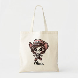 Schattige, Cowgirl Skeleton, Aangepaste naam, Hall Tote Bag