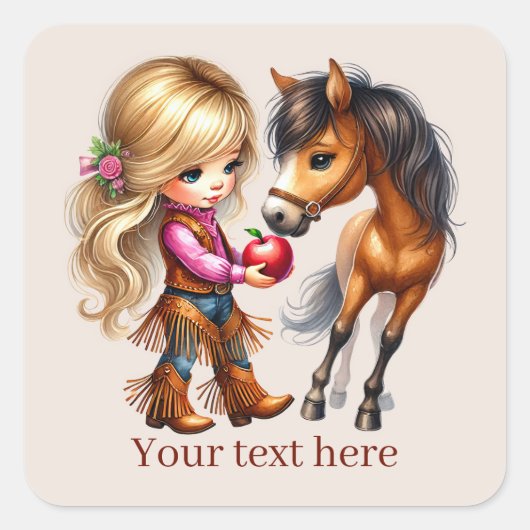 Schattige Cowgirl tekst toevoegen Vierkante Sticker (Voorkant)