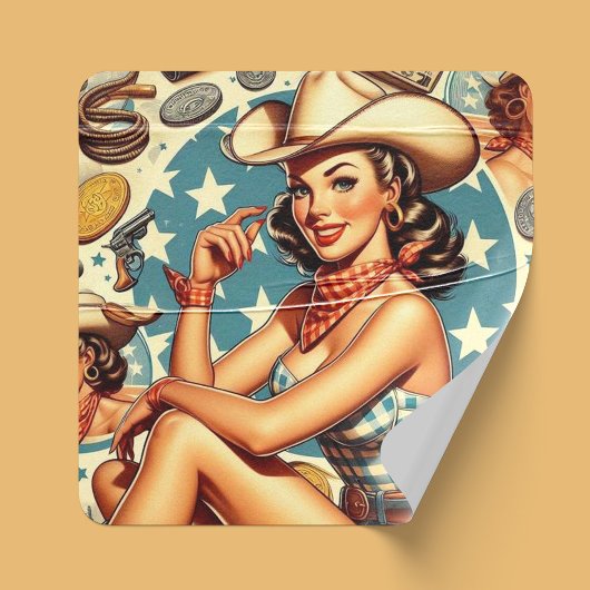 Schattige  cowgirl vierkante sticker