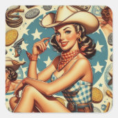 Schattige  cowgirl vierkante sticker (Voorkant)