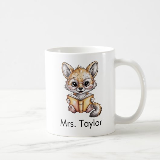 Schattige Coyote Leest Boek Custom Koffiemok (Rechts)