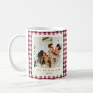 Schattige Cranberry Rood Gingham Aangepaste Foto K Koffiemok