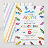 Schattige Crayon Art Paper Kleurrijke Feest 7e Ver Kaart (Voorkant / Achterkant)
