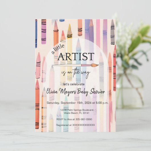 Schattige Crayon Pastel Kleine Artist Baby shower Kaart (Staand voorkant)