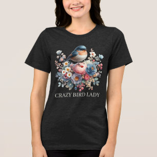 Schattige Crazy Bird Lady Tekst toevoegen Tri-Blend Shirt