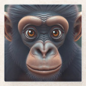 Schattige Crazy Funny Chimpansee Anime Portret Glazen Onderzetter (Voorkant)