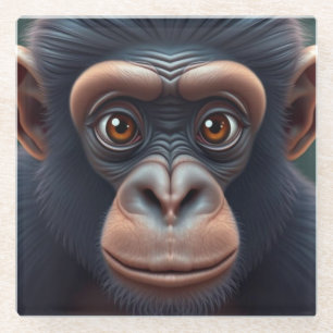 Schattige Crazy Funny Chimpansee Anime Portret Glazen Onderzetter