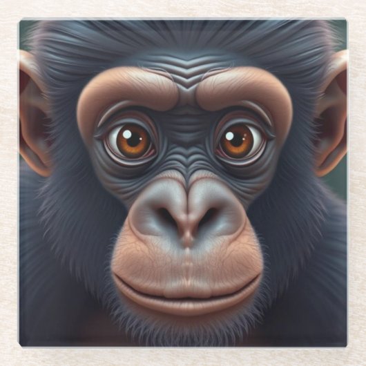 Schattige Crazy Funny Chimpansee Anime Portret Glazen Onderzetter (Voorkant)