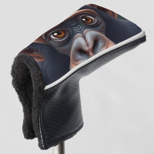 Schattige Crazy Funny Chimpansee Anime Portret Golfheadcover (3/4 voorkant)