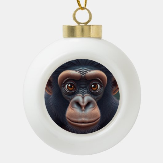 Schattige Crazy Funny Chimpansee Anime Portret Keramische Bal Ornament (Voorkant)
