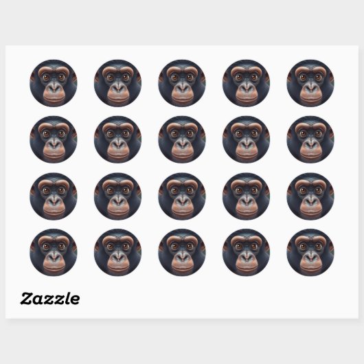 Schattige Crazy Funny Chimpansee Anime Portret Ronde Sticker (Vel)