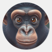 Schattige Crazy Funny Chimpansee Anime Portret Ronde Sticker (Voorkant)