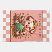 Schattige Crazy Pig Lad Tekst toevoegen Theedoek (Horizontaal)