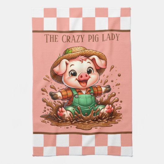Schattige Crazy Pig Lad Tekst toevoegen Theedoek (Verticaal)