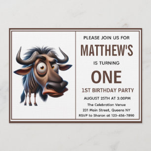 Schattige Crazy wildebeest =Thema 1e verjaardag fo Kaart
