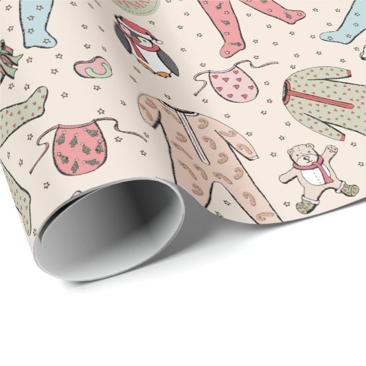 Schattige Cream Baby's Eerste Kerstdag Gepersonali Cadeaupapier (Rol Hoek)