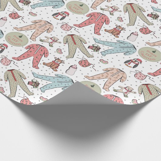 Schattige Cream Baby's eerste kerstgewoonte Cadeaupapier (Hoek)